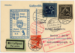 Wien - 21.3.1927. Erstflug Wien-Berlin Flugpostsonderkarte, echt ...