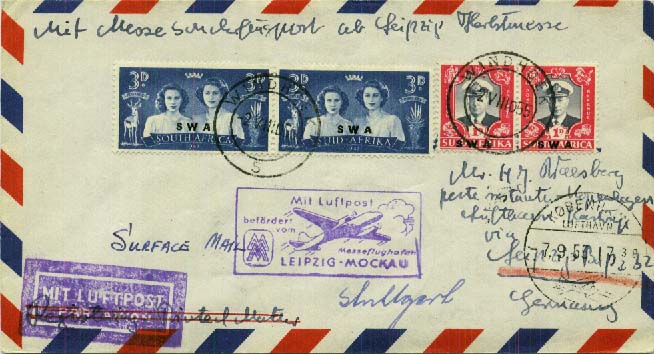 Leipzig autumn fair 1955 special fair air mail service, mail from ...