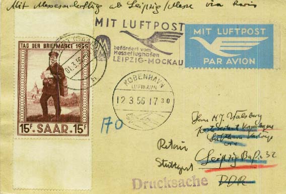 Leipzig spring fair 1956 special fair air mail service, mail from the ...