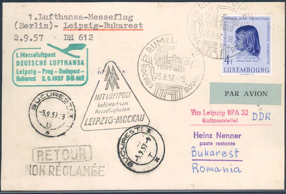 Leipziger Herbstmesse 1957 Messesonderflugpost, Zuleitungspost aus ...