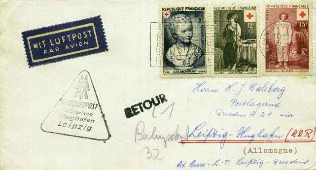 Leipzig autum fair 1958 special fair air mail service, mail from ...