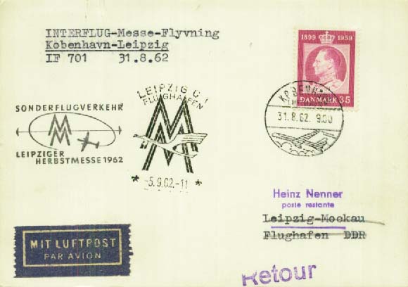 Leipzig autumn fair 1962 special fair air mail service, mail from ...