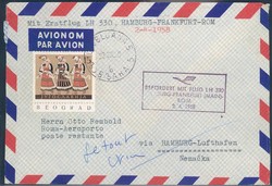 02.04.1958 - Lufthansa Sonderflugbrief vom Eröffnungsflug Frankfurt ...