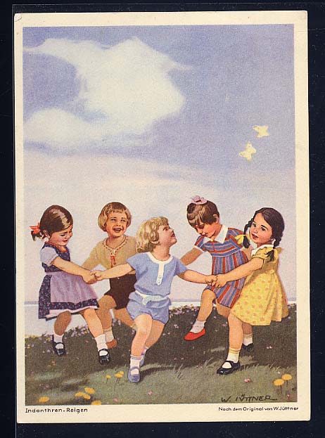 Werbekarte der IG Farben für Indanthren, Ansicht tanzende Kinder, ...