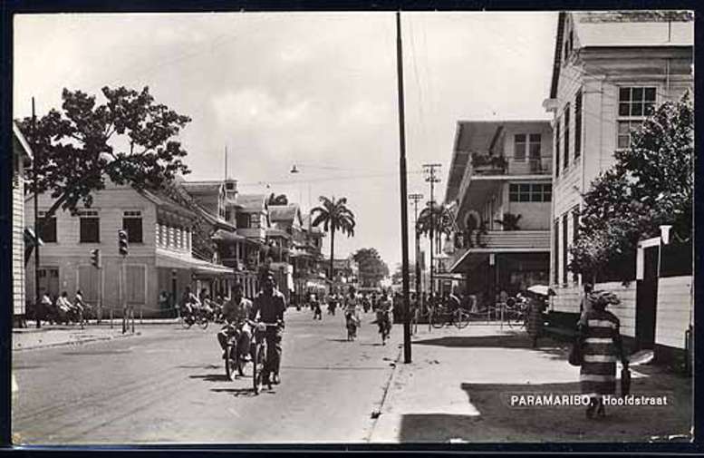 Paramaribo,Surinam. Karte mit Ansicht der Hafenstraße. Karte mit ...