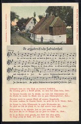 Erzgebirge. Farblithographie,Liederkarte mit Ansicht Dorf. Karte mit ...