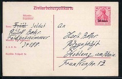 Ganzsache Deutsche Besetz.I.WK Etappengebiet West, .  Details und ...