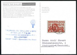 Beleg Niederlande, , Ballonpost.  Motiv: Luftfahrt,Ballon,Ballonnpost ...