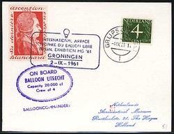 Beleg Niederlande, , Ballonpost.  Motiv: Luftfahrt,Ballon,Ballonnpost ...