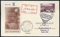 Beleg Saar, , Ballonpost.  Motiv: Luftfahrt,Ballon,Ballonnpost.  ...