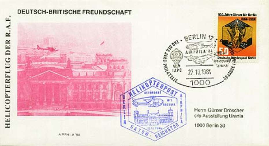 Beleg Berlin, , Erstflug.  Motiv: Luftfahrt,Hubschrauber,militärisch ...