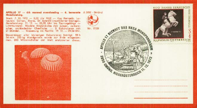 Beleg Österreich, , .  Motiv: Weltraum,Raumfahrt,Apollo.  Details ...