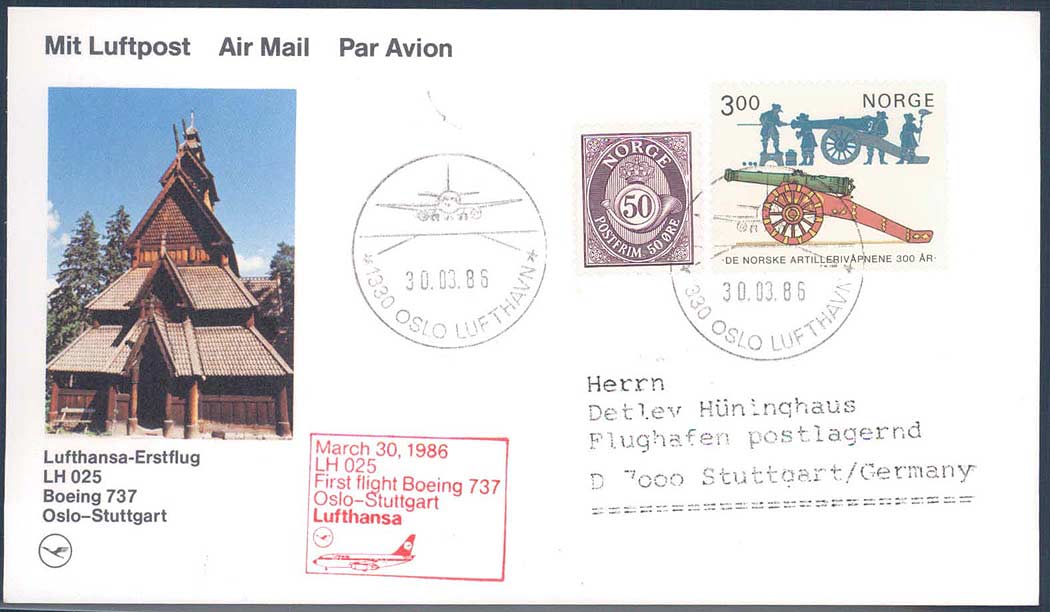 Lufthansa Erstflugbeleg 1986. Details siehe Abbildung.