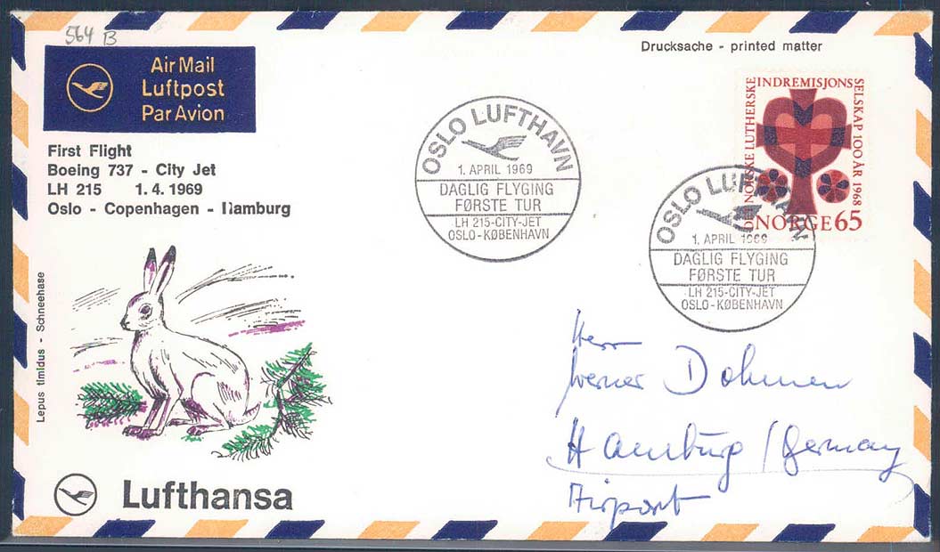 Lufthansa Erstflugbeleg 1969. Details siehe Abbildung.