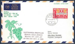 Lufthansa Erstflugbeleg 1969. Details siehe Abbildung.