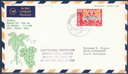 Lufthansa Erstflugbeleg 1969. Details siehe Abbildung.