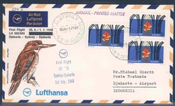 Lufthansa Erstflugbeleg 1969. Details siehe Abbildung.