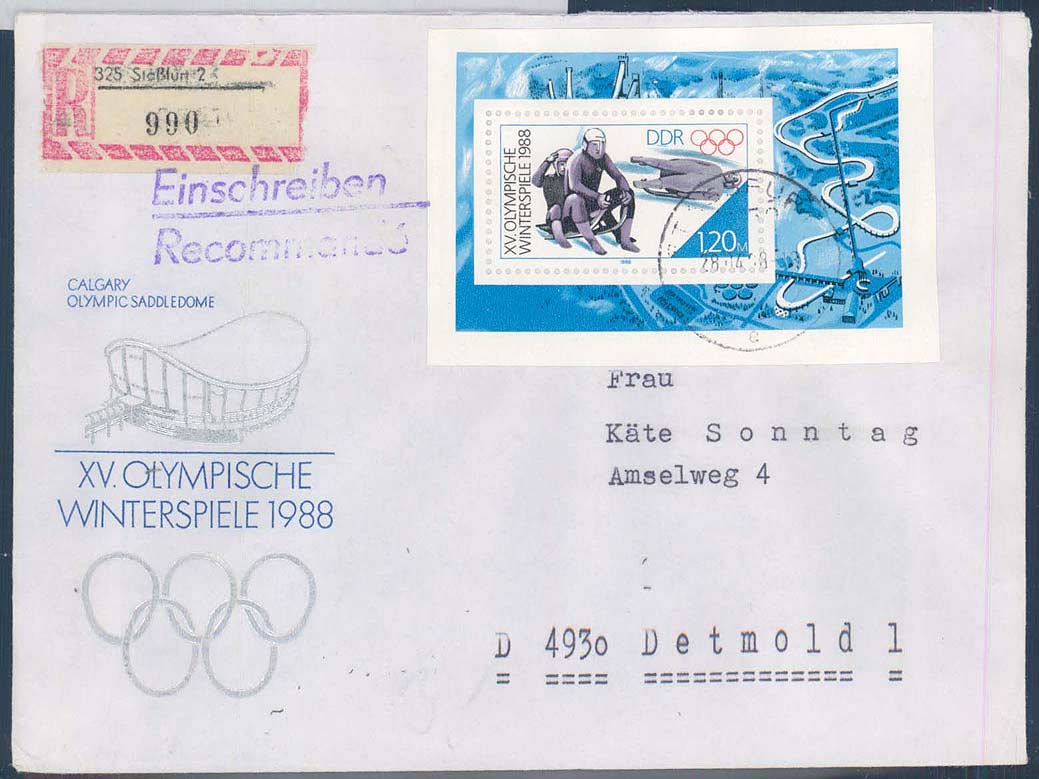 Beleg DDR, , .  Motiv: Sport u. Spiel, Olympische Winterspiele 1976-, ...