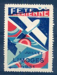 Limoges - 1931. Advertisement vignette "Fete Aerienne 5 Juillet ...