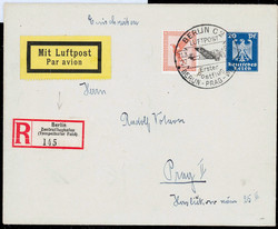 Berlin 21.3.1927. Erstflug Berlin-Prag. Einschreibebrief mit seltenem ...