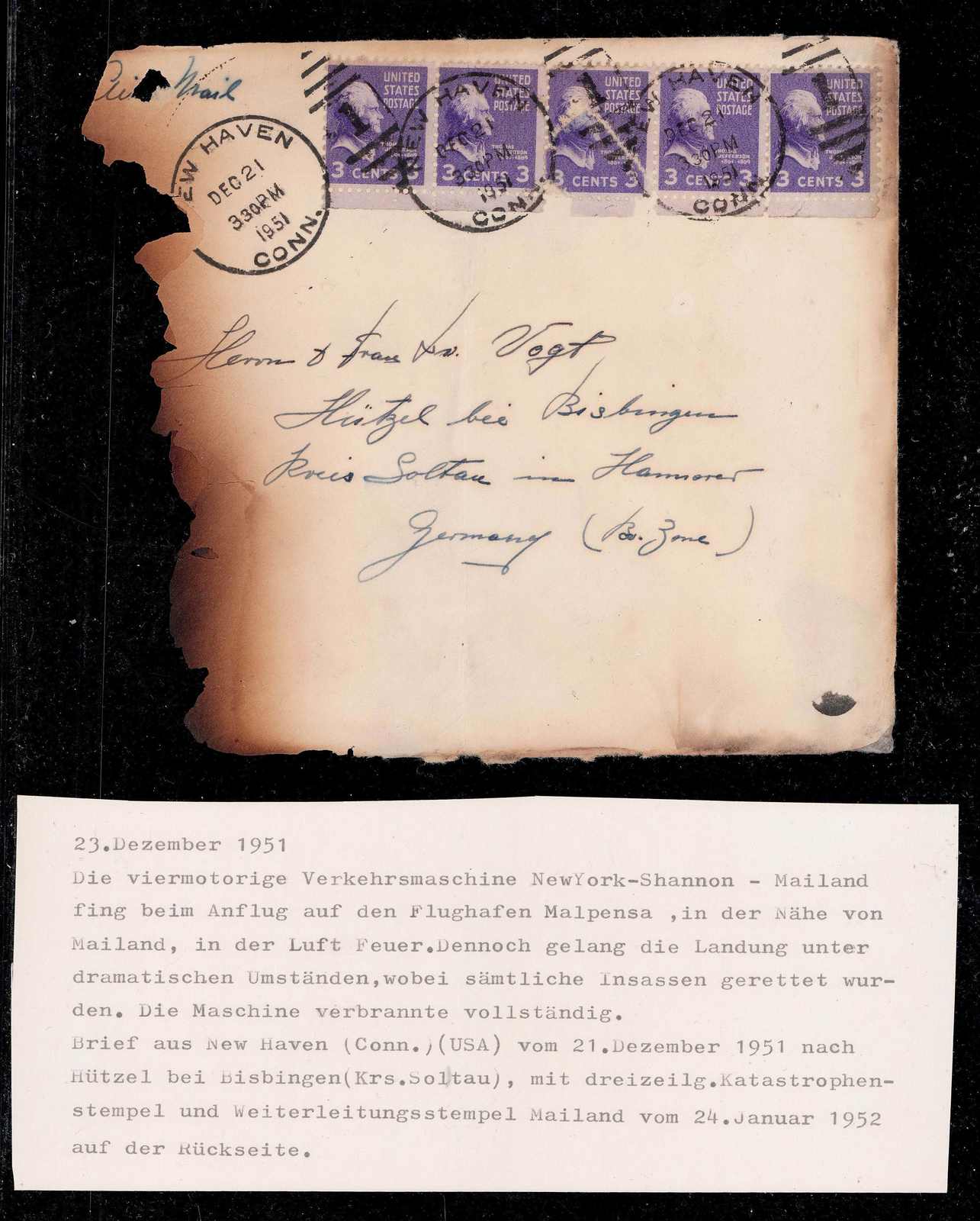 23. Dezember 1951 - Flug New York - Shannon - Mailand. Crash beim ...