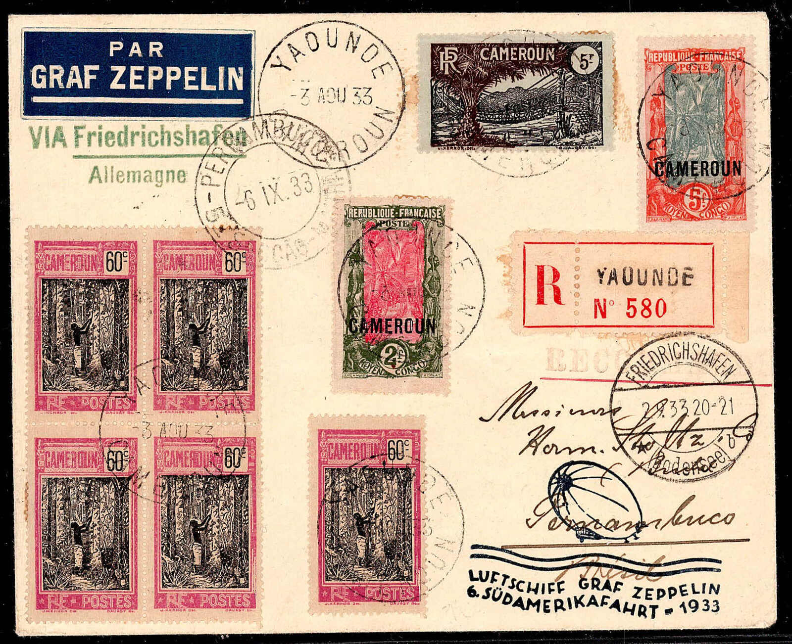 Luftschiff Graf Zeppelin 6. Südamerikafahrt 1933. Einschreibebrief ...