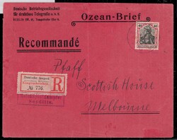 AUSTRALISCHE HAUPTLINIE, Dampfer SEYDLITZ, 1912. Einschreibe-Ozean ...