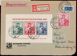 Bizone Exportmesseblock und 20Pf Einzelmarke auf Einschreibebrief ...