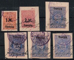 Danzig und Saargebiet. Kleines Lot Stempelmarken auf 2 Steckkarten