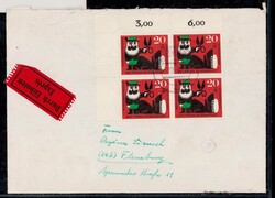 20+10Pf Grimms Märchen 1960 im Eckrand Viererblock auf Eilboten ...