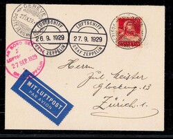 Luftschiff Graf Zeppelin, 2. Schweizfahrt 27.9.1929 Brief der ...