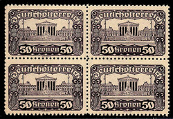 50Kr. 1921 im postfrischen Viererblock in Zähnung L 11 1/2