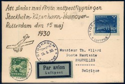 Schweden, 15.5.1930, Brief Erstflug Stockholm nach Hannover, ...