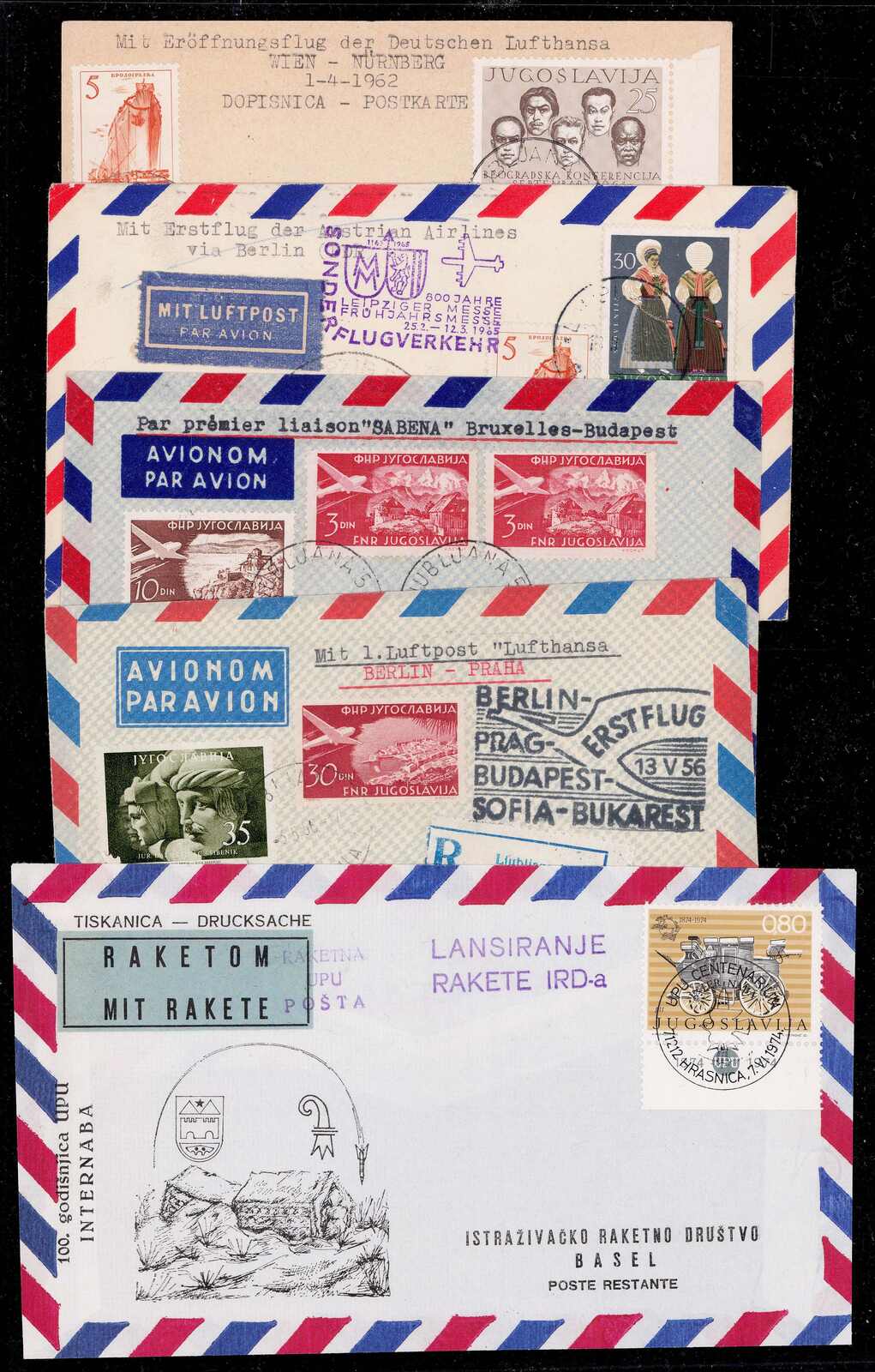 Jugoslawien, kleines Lot bessere Flugpost Belege. Dabei 1956 ...