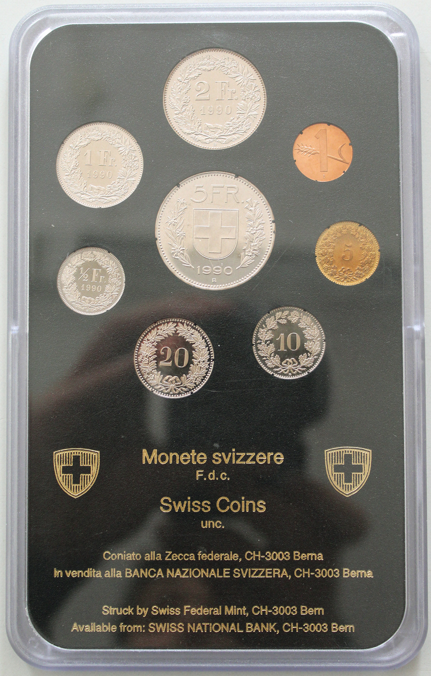 1990 KMS 1 Rp. - 5 Franken PP in Hartplastik  Automatically generated ...