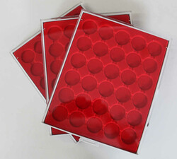 LINDNER MÜNZBOXEN "2537" 3x grau mit hellroter, runder Einteilung ...