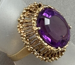 AMETHYST-GOLDRING in 585er Gelbgold, oppulenter, lila Stein in ...