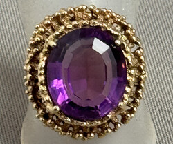 AMETHYST-GOLDRING in 585er Gelbgold, oppulenter, lila Stein in ...