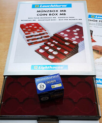 LEUCHTTURM MÜNZBOX 30 FÄCHER FÜR CAPS 33, rauchglas für 10 DM, 10 ...