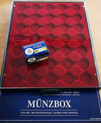 LINDNER Münzbox "2930" rauchglas dkl'rot f. 35 Münzen in CAPS bis ...