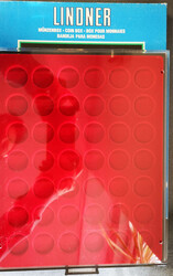 LINDNER Münzbox "2705" rauchglas dkl'rot f. 42 Münzen bis Ø 29,5 ...