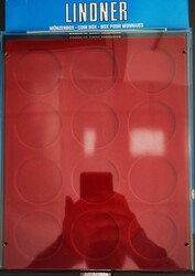 LINDNER Münzbox "2612" rauchglas dkl'rot f. 12 Münzen bis Ø 51 mm. ...