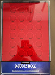 LINDNER Münzbox "2710" rauchglas dkl'rote Einlage f. 24 Münzen bis ...