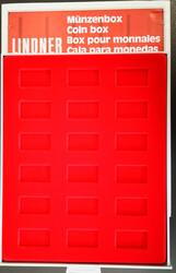 LINDNER Münzbox hellrot, rechteckige Einlage f. 18 Barren ca. 43x24 ...