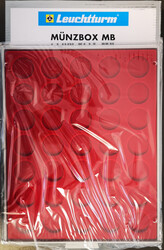 LEUCHTTURM Münzbox (N°304024) grau, rote Einlage f. 35 Münzen bis ...