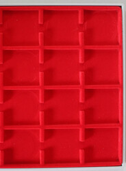 LINDNER MÜNZBOX "2213" grau mit hellroter, quadratischer Einteilung ...