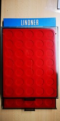 2x LINDNER Münzbox "2111" hellrote Einlagen in Rauchglas-Schublade f ...