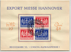 1948 Export-Messe, 4er-Bl. a. Erinnerungsblatt mit ESST  ...