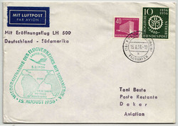 1956, 15.8., 40 Pf Bauten u.a. auf Lufthansa Erstflugbeleg 1956 von ...