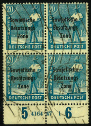20 Pf gr?nlichblau im UR-4er-Bl. mit HAN 4164.47 1, Bedarfsst?ck mit ...